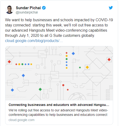 Sundar Pichai Tweet on corona