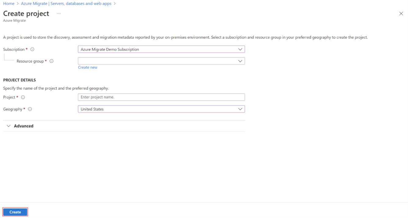 Give your project a name, select the right subscription